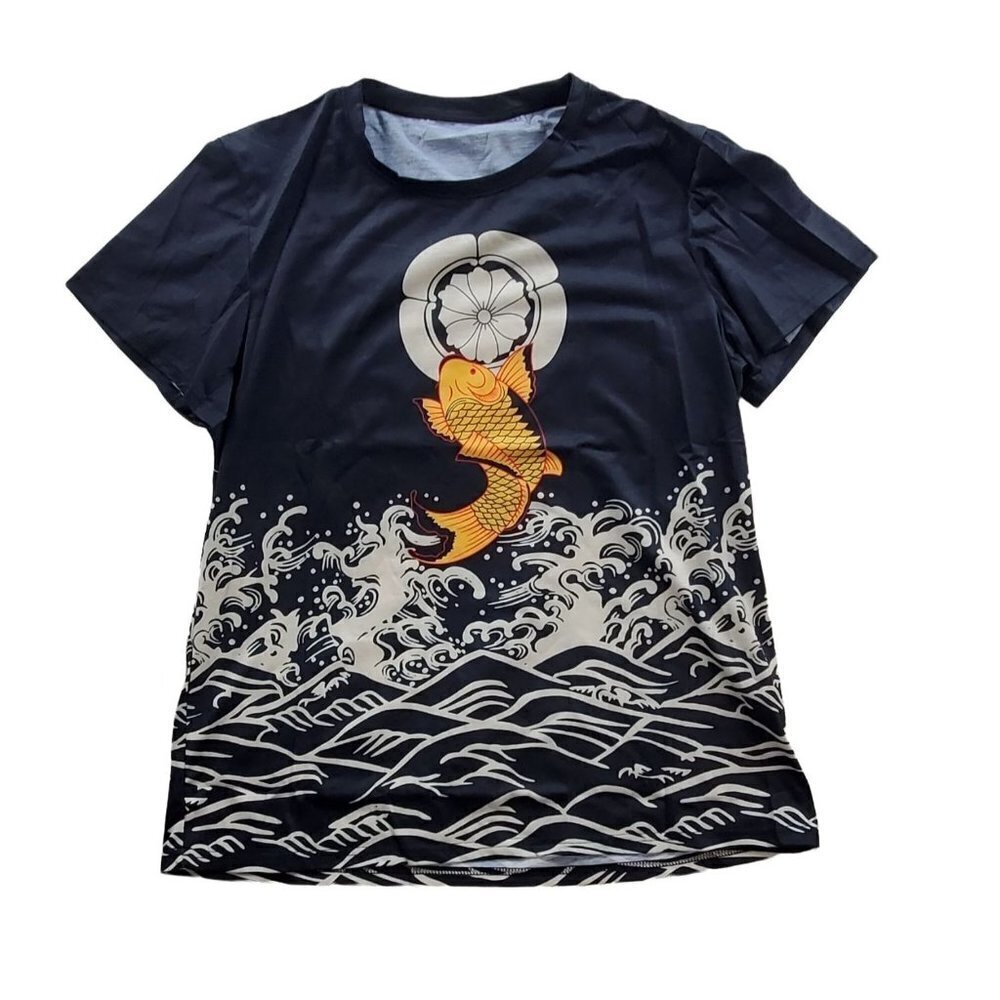 Shein XXL Koi Black Tee Shirt Orange Fish